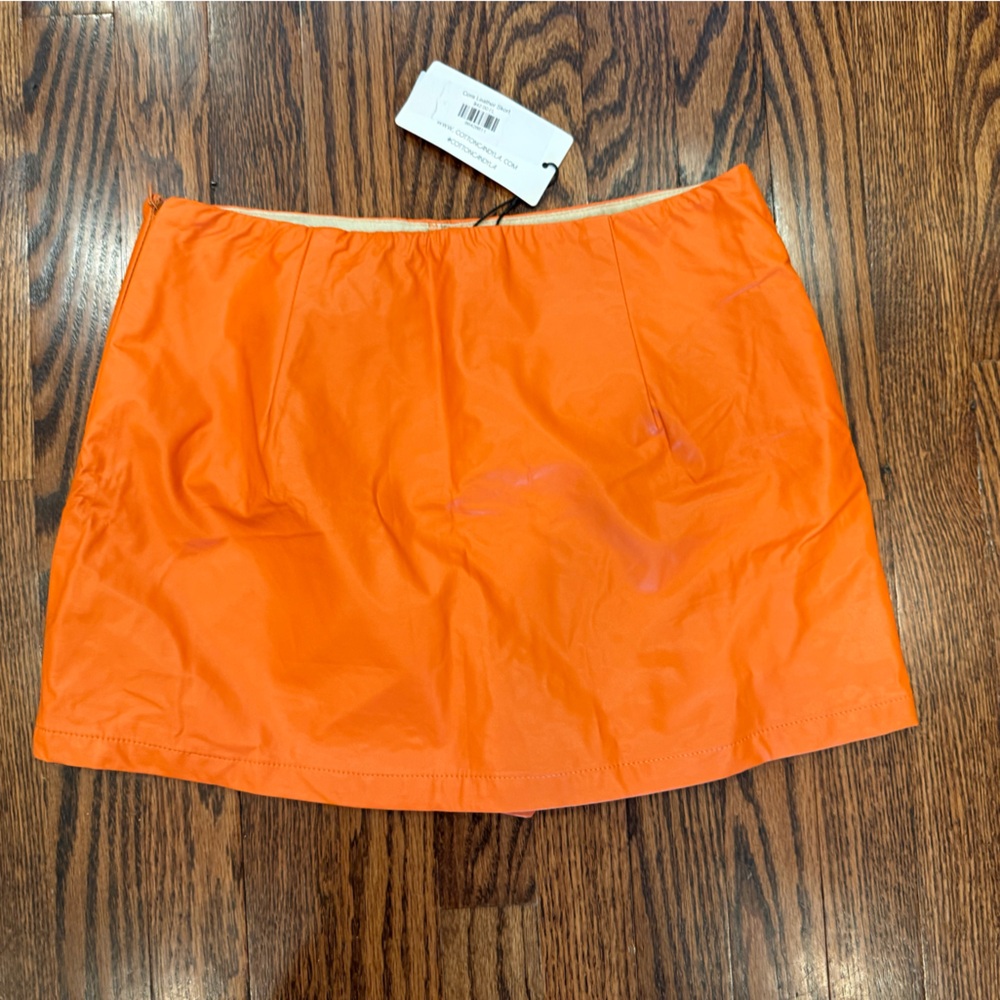 NWT Cotton Candy Vibrant Orange Faux Leather Mini Skirt‎ Skort Size Large
